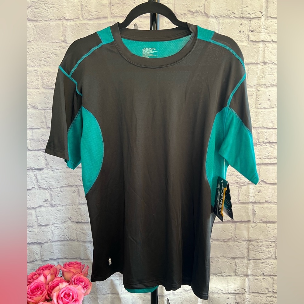 Jockey Sport Crew Neck Two Tone Top with Mesh Panel T-Shirt- Size Medium